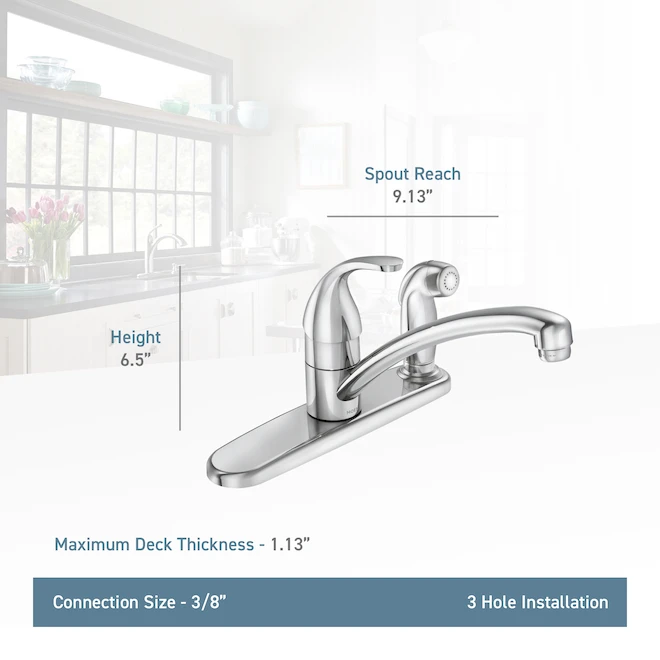 Moen Kitchen Faucet With Side Spray - Adler Collection - Single-Lever - Chrome 5 Moen Kitchen Faucet With Side Spray - Adler Collection - Single-Lever - Chrome - Image 5