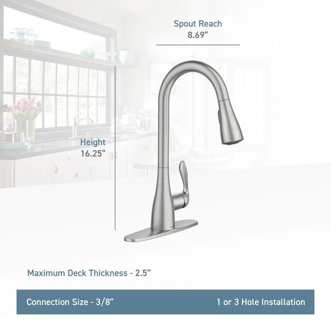 Moen Georgene Pull-Down Spot Resist Stainless Steel 1-Handle Kitchen Faucet 2 Moen Georgene Pull-Down Spot Resist Stainless Steel 1-Handle Kitchen Faucet - Image 2