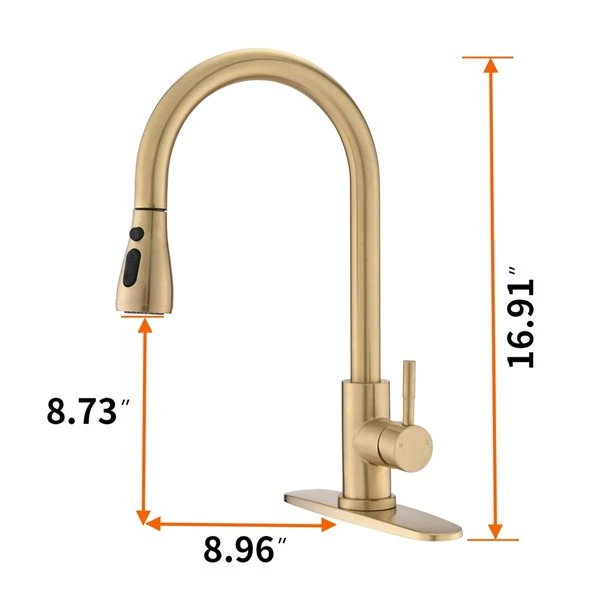 Dornberg Brushed Gold 1-Handle Deck Mount Pull-down Commercial/Residential Kitchen Faucet (Deck Plate Included) 2 Dornberg Brushed Gold 1-Handle Deck Mount Pull-down Commercial/Residential Kitchen Faucet (Deck Plate Included) - Image 2