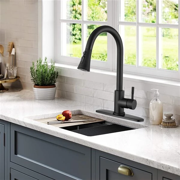 Dornberg Matte Black 1-Handle Deck Mount Pull-down Commercial/Residential Kitchen Faucet (Deck Plate Included) 3 Dornberg Matte Black 1-Handle Deck Mount Pull-down Commercial/Residential Kitchen Faucet (Deck Plate Included) - Image 3