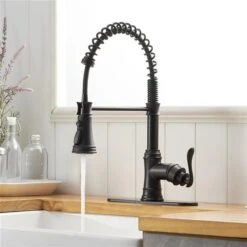 KINWELL Black 1-handle Deck Mount Pull-down Handle/lever Residential Kitchen Faucet (Deck Plate Included) -Alliedbas Shop 330955645 AlternateImage2 l