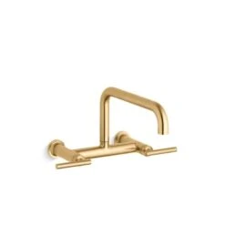 KOHLER Purist Brass Two-Hole Wall-Mount Bridge Kitchen Sink Faucet With 13-7/8-in Spout