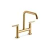 KOHLER Purist Brass Two-Hole Deck-Mount Bridge Kitchen Sink Faucet With 8-3/8-in Spout
