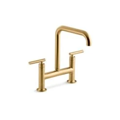 KOHLER Purist Brass Two-Hole Deck-Mount Bridge Kitchen Sink Faucet With 8-3/8-in Spout