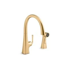 KOHLER Graze Brass Kitchen Sink Swing Spout Faucet With Sidespray
