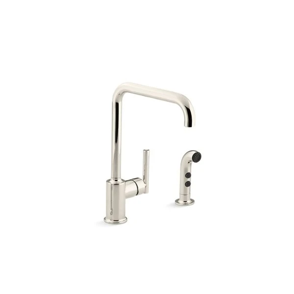 KOHLER Purist Nickel Two-Hole Kitchen Sink Faucet With 8-in Spout And Matching Finish Sidespray 1 KOHLER Purist Nickel Two-Hole Kitchen Sink Faucet With 8-in Spout And Matching Finish Sidespray