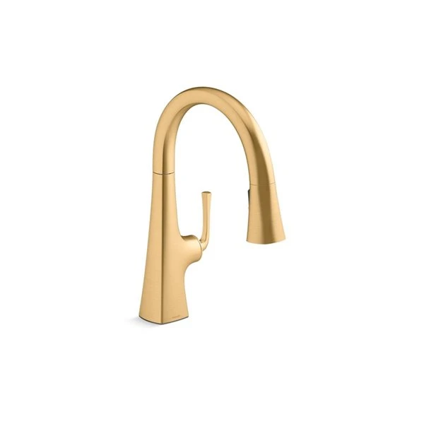 KOHLER Graze Brass Pull-Down Kitchen Sink Faucet With Three-Function Sprayhead 1 KOHLER Graze Brass Pull-Down Kitchen Sink Faucet With Three-Function Sprayhead