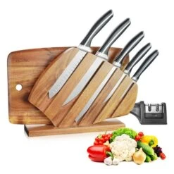 Zachvo Kitchen Knife Set With Block Wooden - 7 Piece Set