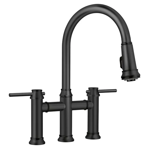 Blanco Empressa Matte Black 2-Handle Deck Mount Pull-Down Residential Kitchen Faucet 4 Blanco Empressa Matte Black 2-Handle Deck Mount Pull-Down Residential Kitchen Faucet - Image 4