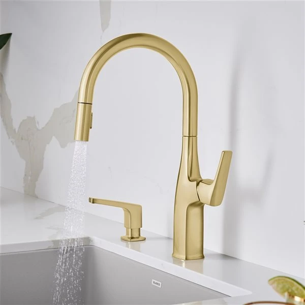 Blanco Rivana Satin Gold 1-Handle Deck Mount Pull-Down Residential Kitchen Faucet 4 Blanco Rivana Satin Gold 1-Handle Deck Mount Pull-Down Residential Kitchen Faucet - Image 4