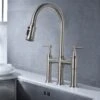 Clihome 17.32-in Nickel Bridge Kitchen Faucet With Pull-Down Sprayhead In Spot