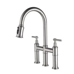Clihome 17.32-in Nickel Bridge Kitchen Faucet With Pull-Down Sprayhead In Spot -Alliedbas Shop 330992854 MainImage 001 l