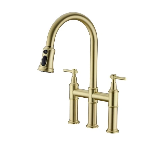 Clihome 17.32-in Gold Bridge Kitchen Faucet With Pull-Down Sprayhead In Spot 4 Clihome 17.32-in Gold Bridge Kitchen Faucet With Pull-Down Sprayhead In Spot - Image 4