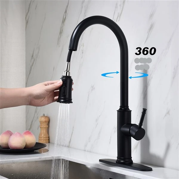 Clihome 19.68-in Black Kitchen Faucet With Pull Out Sprayer 2 Clihome 19.68-in Black Kitchen Faucet With Pull Out Sprayer - Image 2