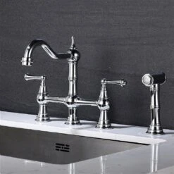 Clihome 8.85-in Chrome Bridge Dual Handles Kitchen Faucet With Pull-Out Side Spray 7 Clihome 8.85-in Chrome Bridge Dual Handles Kitchen Faucet With Pull-Out Side Spray -Alliedbas Shop 330992864 AlternateImage2 l