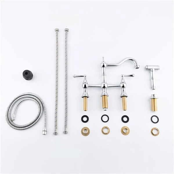 Clihome 8.85-in Chrome Bridge Dual Handles Kitchen Faucet With Pull-Out Side Spray 3 Clihome 8.85-in Chrome Bridge Dual Handles Kitchen Faucet With Pull-Out Side Spray - Image 3