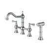 Clihome 8.85-in Chrome Bridge Dual Handles Kitchen Faucet With Pull-Out Side Spray