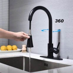 Clihome 16.14-in Black Kitchen Faucet With Pull Out Sprayer