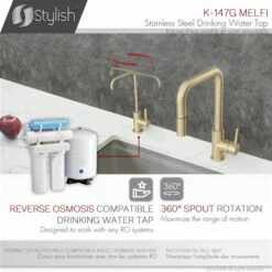 Stylish Brushed Gold 1-Handle Cold Water Stainless Steel Drinking Water Tap Faucet