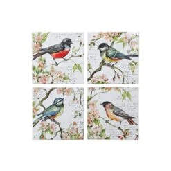 IH Casa Decor 4-Piece Spring Bird Square Ceramic Trivet