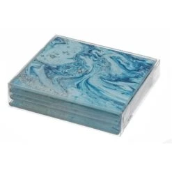 IH Casa Decor 4-Piece Teal Marble Square Glass Coasters