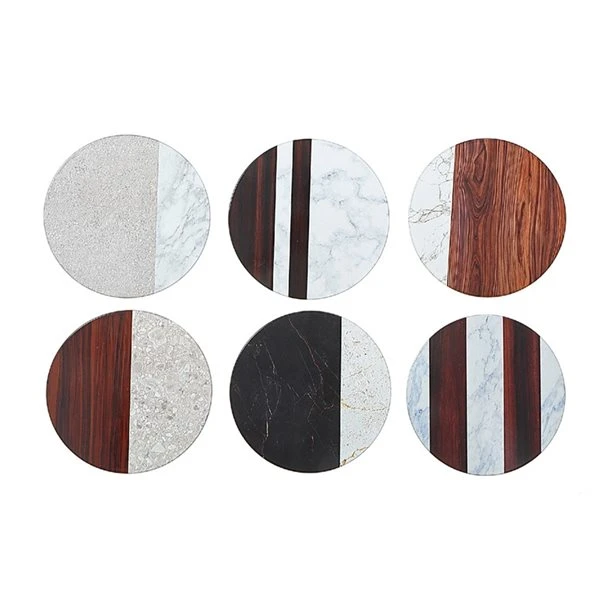 IH Casa Decor 6-Piece Marble/Wood Round Ceramic Trivet 1 IH Casa Decor 6-Piece Marble/Wood Round Ceramic Trivet