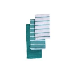 IH Casa Decor 3-Piece Teal Striped Kitchen Towel Set