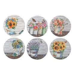 IH Casa Decor 6-Piece Floral Bouquets Round Ceramic Trivet