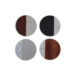 IH Casa Decor Marble/Wood Round Ceramic Coasters - Set Of 4