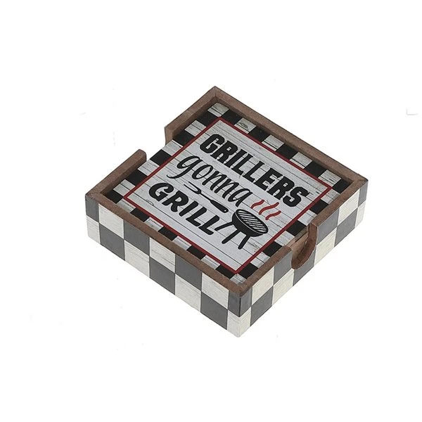 IH Casa Decor 4-Piece Barbeque Wooden Coasters With Holder 2 IH Casa Decor 4-Piece Barbeque Wooden Coasters With Holder - Image 2