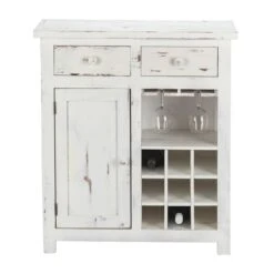 Luxury Living Furniture Loft Distressed White Alder Wood Wine Cabinet