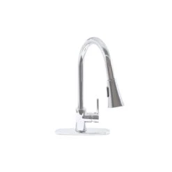 Novatto Chrome 1-Handle Deck Mount Pull-Down Handle/Lever Commercial/Residential Kitchen Faucet - Deck Plate Included