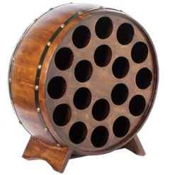 Vintiquewise 18-Bottle Brown Wooden Barrel-Shaped Wine Rack