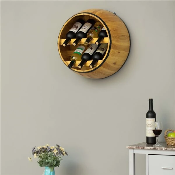Vintiquewise 7-Bottle Brown Wooden Barrel-Shaped Wine Rack 2 Vintiquewise 7-Bottle Brown Wooden Barrel-Shaped Wine Rack - Image 2