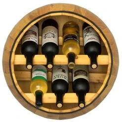 Vintiquewise 7-Bottle Brown Wooden Barrel-Shaped Wine Rack