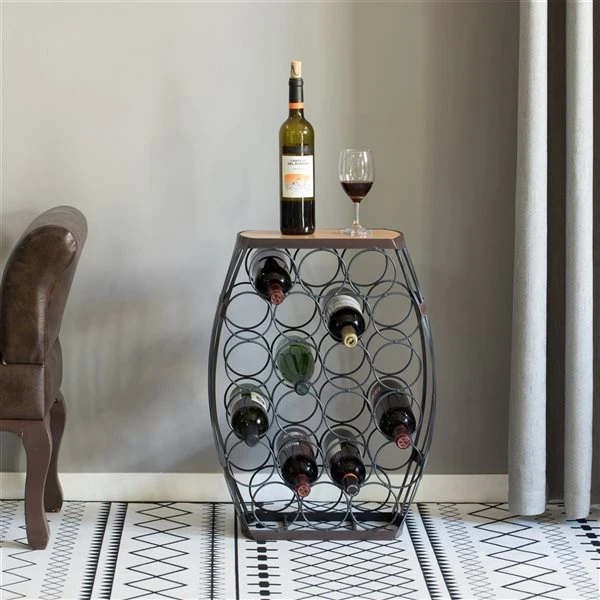 Vintiquewise 22-Bottle Brown Metal Barrel-Shaped Wine Rack 4 Vintiquewise 22-Bottle Brown Metal Barrel-Shaped Wine Rack - Image 4