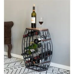Vintiquewise 22-Bottle Brown Metal Barrel-Shaped Wine Rack 9 Vintiquewise 22-Bottle Brown Metal Barrel-Shaped Wine Rack -Alliedbas Shop 331023423 AlternateImage4 l