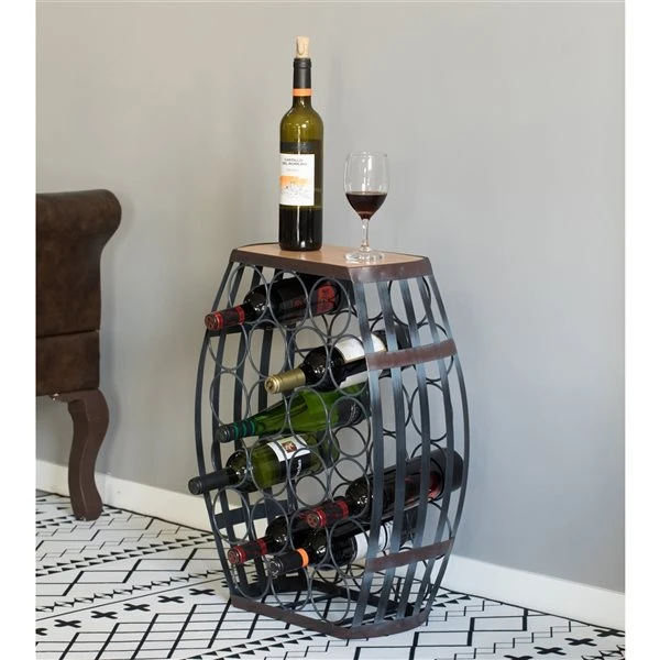 Vintiquewise 22-Bottle Brown Metal Barrel-Shaped Wine Rack 5 Vintiquewise 22-Bottle Brown Metal Barrel-Shaped Wine Rack - Image 5
