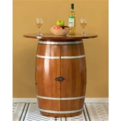 Vintiquewise 15-Bottle Brown Wooden Barrel-Shaped Wine Cabinet
