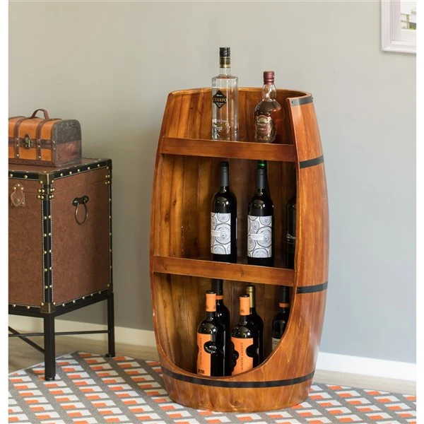 Vintiquewise 8-Bottle Brown Wooden Barrel-Shaped Wine Rack 1 Vintiquewise 8-Bottle Brown Wooden Barrel-Shaped Wine Rack