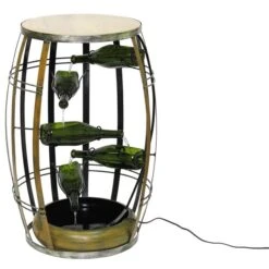 Vintiquewise Brown Metal Barrel-Shaped Wine Bottle Fountain