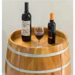 Vintiquewise 10-Bottle Wooden Brown Barrel-Shaped Wine Cabinet