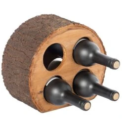 Vintiquewise 4-Bottle Brown Wooden Log-Shaped Wine Rack -Alliedbas Shop 331023573 MainImage 001 l