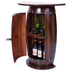 Vintiquewise 10-Bottle Brown Wooden Barrel-Shaped Wine Cabinet