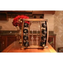 Vintiquewise 8-Bottle Brown Wooden Wine Rack -Alliedbas Shop 331023597 AlternateImage1 l