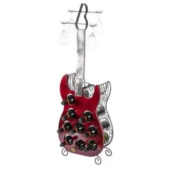 Vintiquewise 9-Bottle Red Metal Guitar-Shaped Wine Rack -Alliedbas Shop 331023629 MainImage 001 l