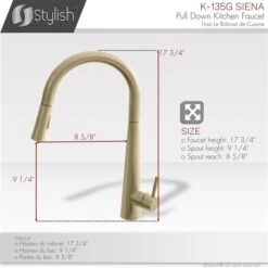 Stylish Brushed Gold 1-Lever Deck Mount High-Arc Kitchen Faucet