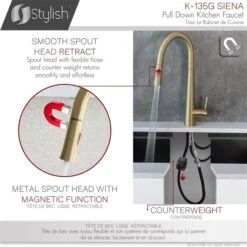 Stylish Brushed Gold 1-Lever Deck Mount High-Arc Kitchen Faucet -Alliedbas Shop 331024673 AlternateImage4 l