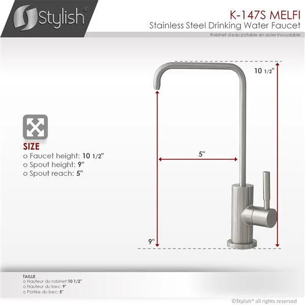 Stylish Stainless Steel Brushed 1-Lever Deck Mount High-Arc Drinking Water Tap Faucet 3 Stylish Stainless Steel Brushed 1-Lever Deck Mount High-Arc Drinking Water Tap Faucet - Image 3