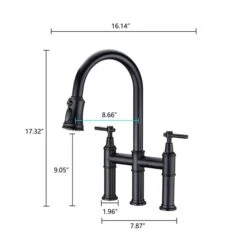 WELLFOR Matte Black 2-Handle Deck Mount Bridge Kitchen Faucet -Alliedbas Shop 331024981 AlternateImage2 l